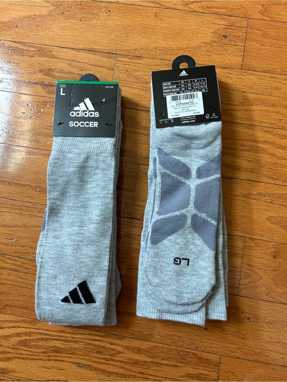 adidas Men’s Gray Soccer Socks 2 Pack size L